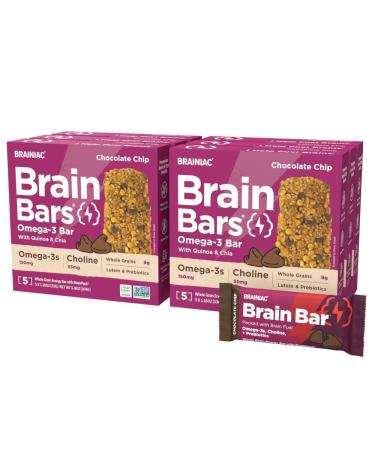 Brainiac Whole Grain Bars with Omega-3's, Chocolate Chip, 30 Count, 1.16oz - Soft Whole Grain Snack Bar with Real Ingredients, Omega-3s and Choline  Healthy Snacks for Kids and Adults