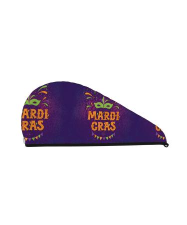 Hair Towel Wrap Hair Drying Towel with Button Towel Turban Head Towel to Dry Hair Quickly (Mardi Gras2)