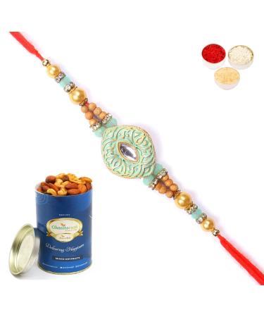 Ghasitaram Gifts Rakhi for Brother Rakhis Online - 8469 Premium Rakhi with 100 GMS of Dryfruits Mix Can