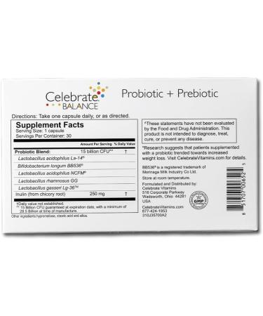 Celebrate Vitamins Balance Probiotic + Prebiotic - Post Bariatric Surgery Daily Supplement for Women & Men 28.5 Billion CFU - Supports Digestive & Immune Health Gluten Free (30 Capsules) 1 Count (Pack of 1) - Buy Online on GoSupps.com