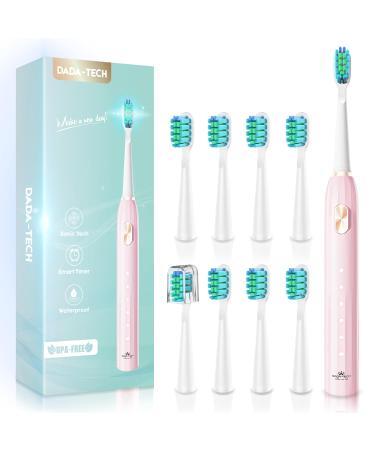 Dada-Tech Sonic Electric Toothbrush for Adults and Kids with 9 Brush Heads  5 Modes with 2 Minutes Timer  IPX7 Waterproof  Ultrasonic Travel Toothbrush with Rechargeable Power and Fast Charging (Pink)