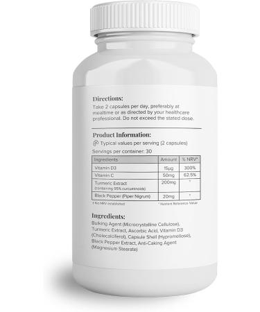 Hey Nutrition Turmeric Extract Complex - Vitamin D3 & C Black Pepper Extract - Support Muscle & Joint Relief - Maximum Potency & Enhanced Absorption - UK Manufactured - 6 Pack - 360 Vegan Capsules 60 count (Pack of 6) - Buy Online on GoSupps.com