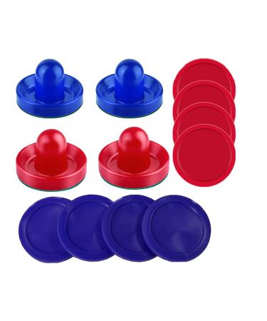 INSCOOL Air Hockey Pushers and Air Hockey Pucks Air Hockey Paddles, Goal Handles Paddles Replacement Accessories for Game Tables(4Pushers, 8Pucks) Blue&Red