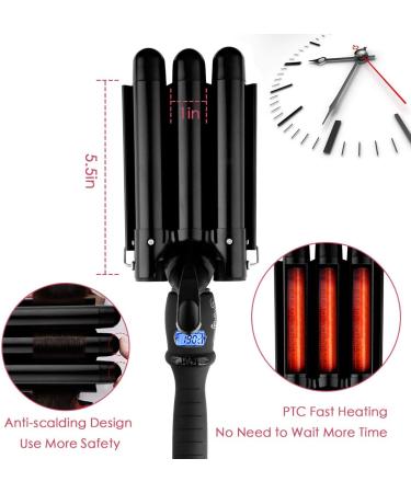 3 Barrel Hair Tools Curling Iron 25mm Ceramic Hair Waver Curler - Fast Heating Curling Wand (Black) - Buy Online on GoSupps.com