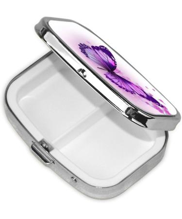 Purple Butterfly 2 Compartment Small Pill Case - Cute Travel Pill Organizer for Purse & Pocket Gifts - Buy Online on GoSupps.com