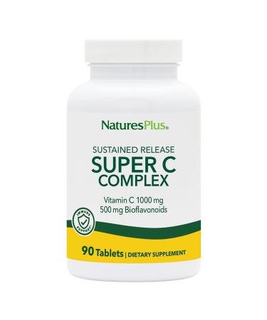 NaturesPlus Super C Complex Sustained Release - 1000 mg 90 Vegetarian Tablets - High Potency Immune Support Supplement Antioxidant - Enhanced Absorption - Gluten-Free - 90 Servings