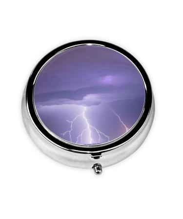 Lightning Stormround Pill Box 3 Compartment Round Pill Box Organizer * Portable Travel Pill Box for Traveling. Black