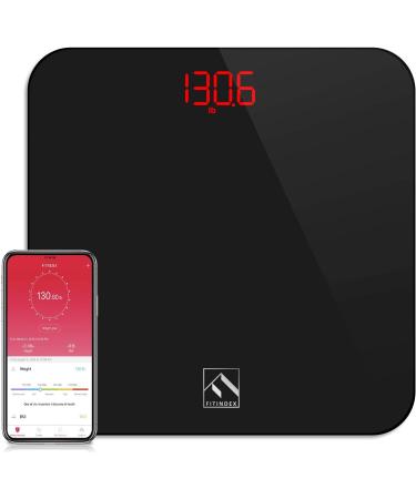 FITINDEX Smart Digital Body Weight Scale, BMI Bathroom Scale with Smartphone App, Step-on Technology, Sturdy Tempered Glass Black