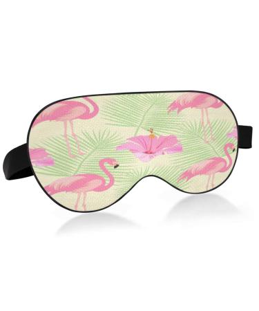Sleep Mask Light Blocking Pink Flamingos Eye Mask for Sleeping with Adjustable Strap Tropical Palm Leaves Soft Lightweight Eye Cover Blindfold for Men Women Work Travel Naps