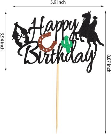 Arthsdite Cowboy Happy Birthday Cake Topper Little Cowboy Cake Topper Boot Shooting Western Theme Cake Decorations Black Glitter Decors for Kids Boy Men Birthday Party Supplies - Buy Online on GoSupps.com