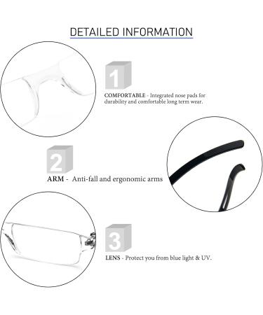 MMOWW 4 Pack Rimless Reading Glasses for Men & Women - Clear Rectangle Blue Light Blocking Eyewear (2.5x) - International Shipping Available - Buy Online on GoSupps.com