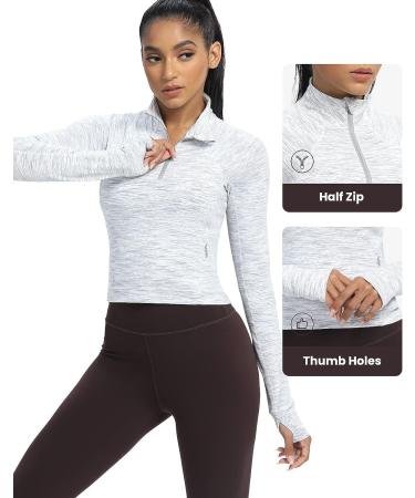 AVGO Women's Half Zip Long Sleeve Workout Shirt - Small White Space Dye - Buy Online on GoSupps.com