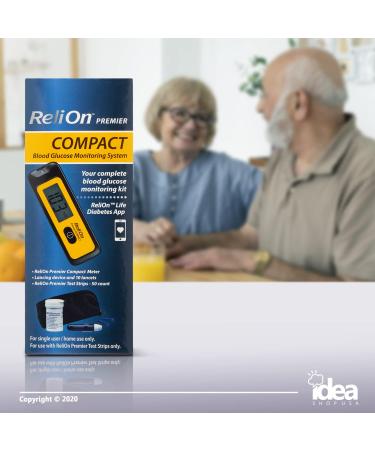 ReliOn Premier Compact Glucose Monitoring System Bundle: Meter, 50 Test Strips, Lancing Device, 10 Lancets + Diabetes Care Guide - Buy Online on GoSupps.com
