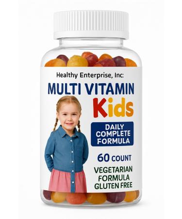 Healthy Enterprise Kids Multivitamin Gummies with Mixed Flavors 60 Count Vegetarian Gluten Free Daily Essential Vitamins and Minerals
