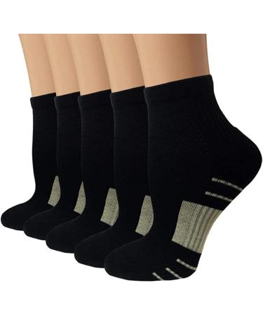 Iseasoo Copper Compression Socks for Men & Women Circulation-Ankle Plantar Fasciitis Socks Support for Athletic Running A01-5 Black Large-X-Large