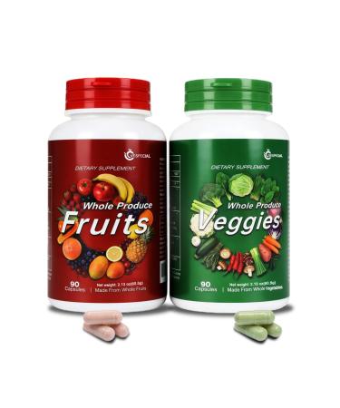 Vespecial Fruit and Veggies Supplement Whole Food Natural Superfoods Ingredients with 34 Fruits and Vegetables 180 Total Vegetarian Capsules with Vitamins and Minerals Soy Free Non-GMO