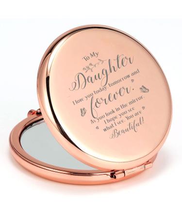 QINGTAI Daughter Gifts  Daughter Gift from Mom Dad  Birthday Gifts for Daughter  Daughter in Law Unique Christmas Graduation Gifts for Her  Daughter Rose Gold Makeup Mirror   You are Brave