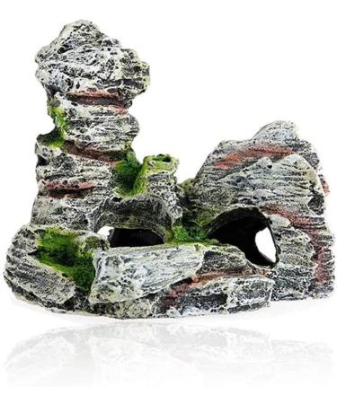2PCS Aquarium Rock Cave Decoration with Green Grass | Resin Fish & Shrimp Hiding Accessories | Mountain View 11x9x11cm & 10x5.5x10cm - Buy Online on GoSupps.com