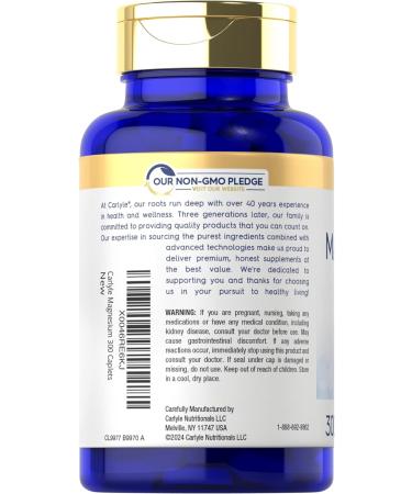 Carlyle Magnesium 500mg | 300 Coated Caplets | Vegetarian Non-GMO and Gluten Free Supplement 300 Count (Pack of 1) - Buy Online on GoSupps.com