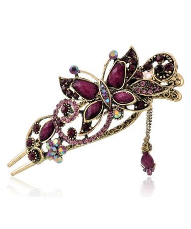 SOLUSTRE Metal Duckbill Sectioning Clips Vintage French Barrette Hair Grip Retro Hair Clips Bronze Hairpins Non-slip Hair Barrettes for Women Girls Purple