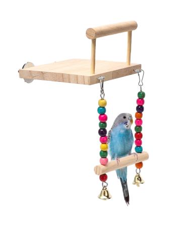 2pcs Bird Platform Stand Wooden Platform Play Exercise Stands Parrot Perches and Swing Bird Cage Toys Wood Swing Ferris Wheel Chewing for Parakeet Cockatiel Conure(size:1set)