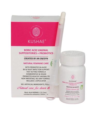 Boric Acid Suppositories with Applicator All-Natural Boric Acid Suppositories for Women Female Suppositories with Probiotics & Aloe Vera Relieves Discomfort & Balances pH Level 21 Count - Kushae