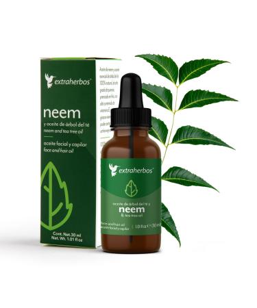 Organic NEEM Oil with Tea Tree Oil | Natural Pure Cold Pressed Moisturizing Healing Oily Skin Oil | Non Oedogenic for All Skin Types 30 ml