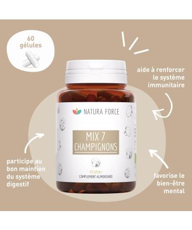 NATURA FORCE Mix of 7 Organic Mushrooms - Mix of 7 Medicinal Mushrooms - Certified Organic Origin - Chemical Free - 60 Capsules - Buy Online on GoSupps.com