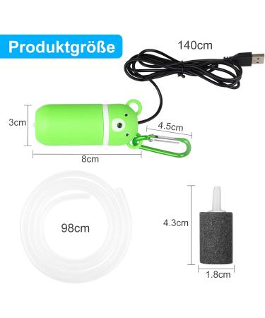 Quiet USB Air Pump for Aquariums - Mini Portable Oxygen Pump with 1.5m Cable & Accessories - Grass Green - Buy Online on GoSupps.com