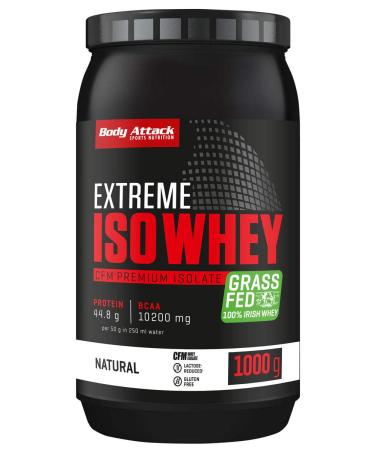 Body Attack Extreme ISO Whey Neutral 1 kg CFM Whey Protein Isolate Isolate from 100% Irish pasture milk gluten-free rich in EAAS perfectly soluble low in fat without aspartame 90.6% isolate content neutral (1 Pack)