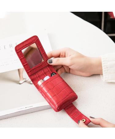 Aolaso Lipstick Case - Genuine Leather Lipstick Organizer with Mirror | Mini Cosmetic Storage for Women - Stylish Red Design - Buy Online on GoSupps.com