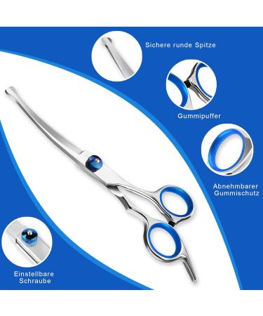 Curved Stainless Steel Fell Scissors for Dogs & Cats | Professional Grooming Scissors Set with Pet Comb - Blue - Buy Online on GoSupps.com
