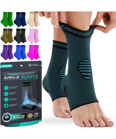 Modvel Foot & Ankle Brace Socks for Sprained Ankle Compression Sleeve - Ankle Support for Women & Men - Tendonitis & Arthritis Ankle Brace Sports Running Torn Ligaments & Women E Turquoise Large