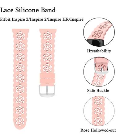 Nigaee 3 Pack Elastic Nylon & Lace Silicone Bands for Fitbit Inspire - Adjustable Breathable Replacement Straps for Men and Women - Black/White/Baby Pink - Buy Online on GoSupps.com