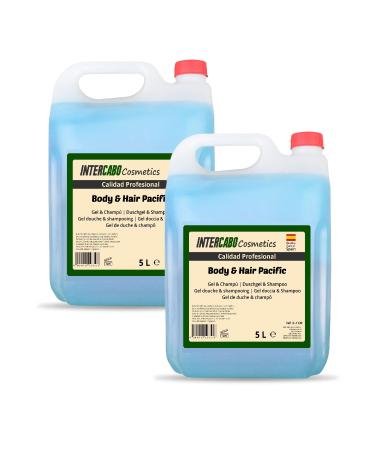 INTERCABO Cosmetics Set of 2 bottles of 2-in-1 shower gel and shampoo Fresh Blue 5 liters Total 10 liters Formula for skin and hair hygiene Daily use in hotels
