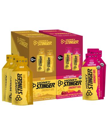 Honey Stinger Energy Gel Variety Pack 12 Packs Each of Gold and Organic Fruit Smoothie Gluten Free & Caffeine Free Sports Nutrition for Home & Gym Pre and Mid Workout Variety Pack - Gold and Fruit Smoothie 1.1 Ounce (Pack