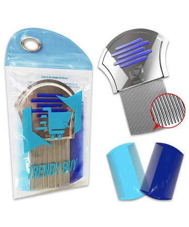 Trendy Lice Comb Pack of 3-1 Fine Metal-2 Double Sided Plastic - Head Lice, Dandruff, Eggs and Nits Treatment Kit - Perfect for Thick Hair Lice