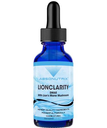 Absonutrix LionClarity Dmae with Lions Mane Mushroom Liquid 390 mg 4 FL Oz Liquid 302 Servings Made in USA Plant-Based Ingredients DMAE Lion s Mane Huperzine A Green Tea Extract Non-GMO