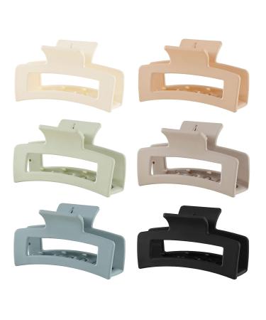 6 Pack Square Claw Clips Hair Claw Clips for Women Girls 3.5" Medium Non-slip Hair Clips Rectangular Claw Hair Clips Matte Hair Claws Strong Hair Styling Accessories Jumbo Claw Clip for Thin Hair Light Color