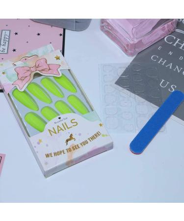 Yheakne Extra Long Coffin Ballerina Art Nails - 24 Shiny Green Acrylic Clip-On Nails for Women & Girls | French Press-On Nail Set - Buy Online on GoSupps.com