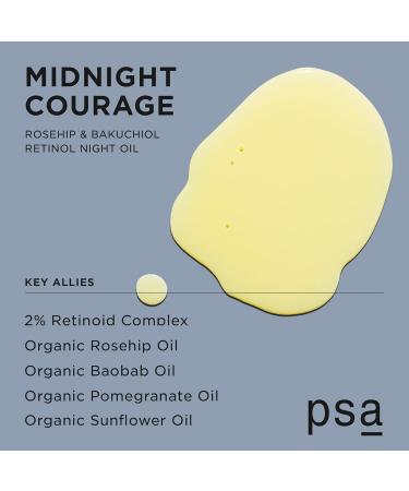 PSA MIDNIGHT COURAGE Rosehip & Bakuchiol Retinoid Night Oil. Facial Oil for Nighttime Skincare Routine with 2% Retinoid Complex Organic Rosehip & Baobab Oil Bakuchiol. 15 ml/ 0.5 oz - Buy Online on GoSupps.com