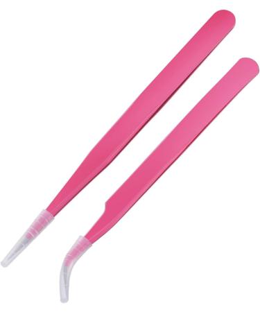 Quesuc 2 Pieces Straight and Curved Tip Tweezers Nipper for Eyelash Extensions Pink Stainless Steel False Lash Application Tools - Buy Online on GoSupps.com