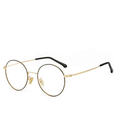 Cyxus Blue Light Filter Glasses Frame Round Vintage Retro Style for PC TV Tablet Unisex 01-4black