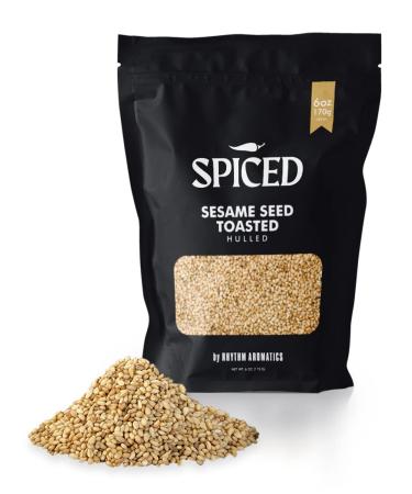 SPICED Toasted White Sesame Seeds, 6 Oz Toasted and Hulled White Sesame Seeds for Flavor, Seasoning, Cooking, Crunch or Plating.