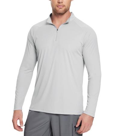 BALEAF Men's SPF Sun Shirts Long Sleeve 1/4 Zip Pullover UPF 50+ Rash Guard UV Protection Workout Golf Clothing Grey Large