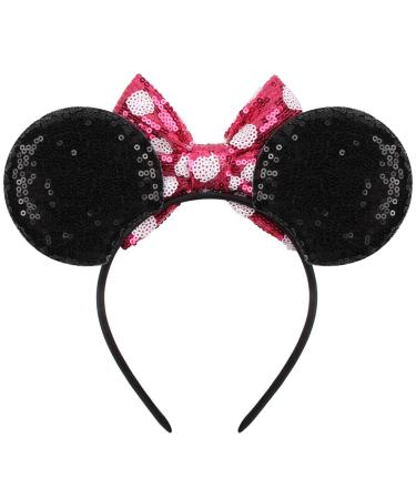 YanJie Glitter Mouse Ears Bow Headband - Hot Pink Princess Cosplay Costume for Girls - Buy Online on GoSupps.com