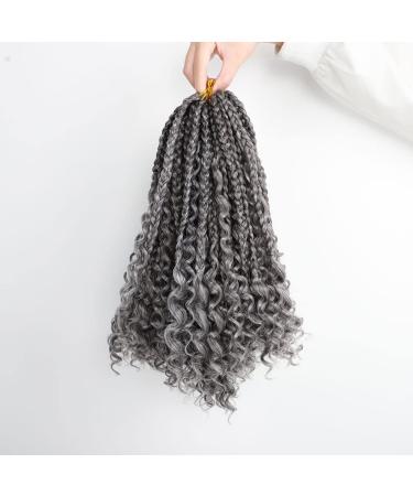 12 Inch Boho Box Braids Crochet Hair Goddess Box Braids Crochet Hair Prelooped Crochet Hair with Curly Ends Crochet Braiding Hair for Black Women (12 Inch, 7Packs, 1B/Gray) 12 Inch (Pack of 7) 1B/Gray