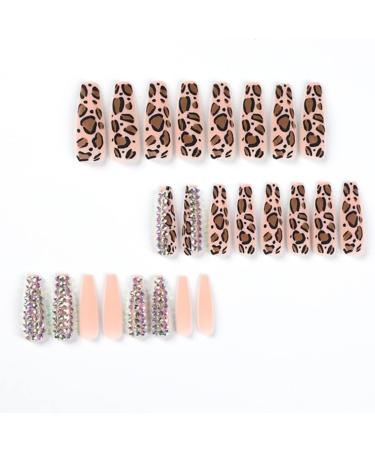 JUSTOTRY 24 Pcs Leopard French Press on False Nails with Diamonds Brown Ballerina Stick on Nails for Women - Acrylic Coffin Fake Nails with Glue - Nail Art Jewels - Buy Online on GoSupps.com