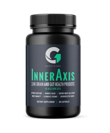 G1 NUTRITION InnerAxis 2-in-1 Brain and Gut Health Probiotic 10 Billion CFU 8 Symbiotic Strains for Gut Psychobiotic Mood and Brain Support Acidophilus Probiotic for Women and Men 30 Servings