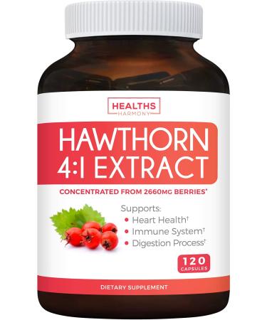 Hawthorn Berry 4:1 Extract (120 Capsules) Supports Healthy Blood Pressure, Circulation, Heart Health & Immune System - Powerful Antioxidant Hawthorne Supplement
